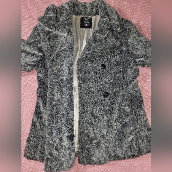MISS SIXTY Made in Italy Fitted Faux Fur Coat Mid-Length Jacket Snap Gray Size M - Picture 8 of 16